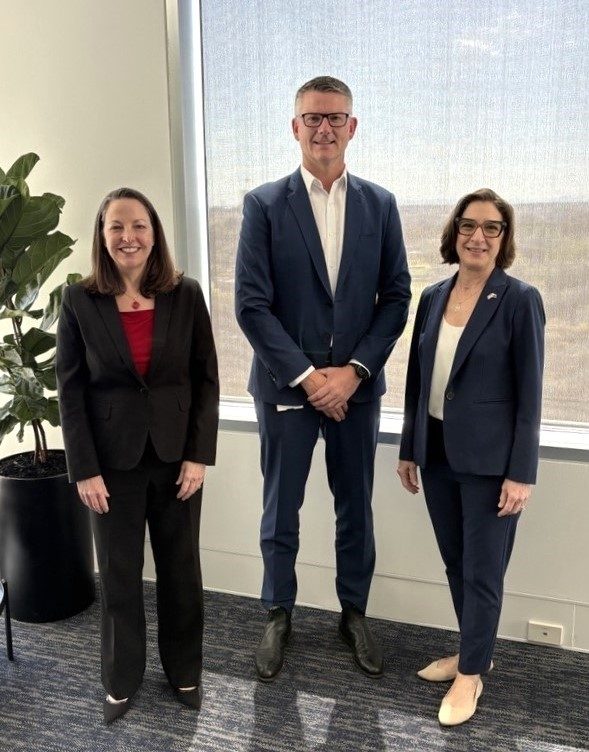 Lockheed Martin VP Tactical Missiles, Gaylia Campbell and Paula Hartley, VP Strategy and Business Development, meeting with Nathan Poyner, Managing Director Rheinmetall Defence Australia in Melbourne.